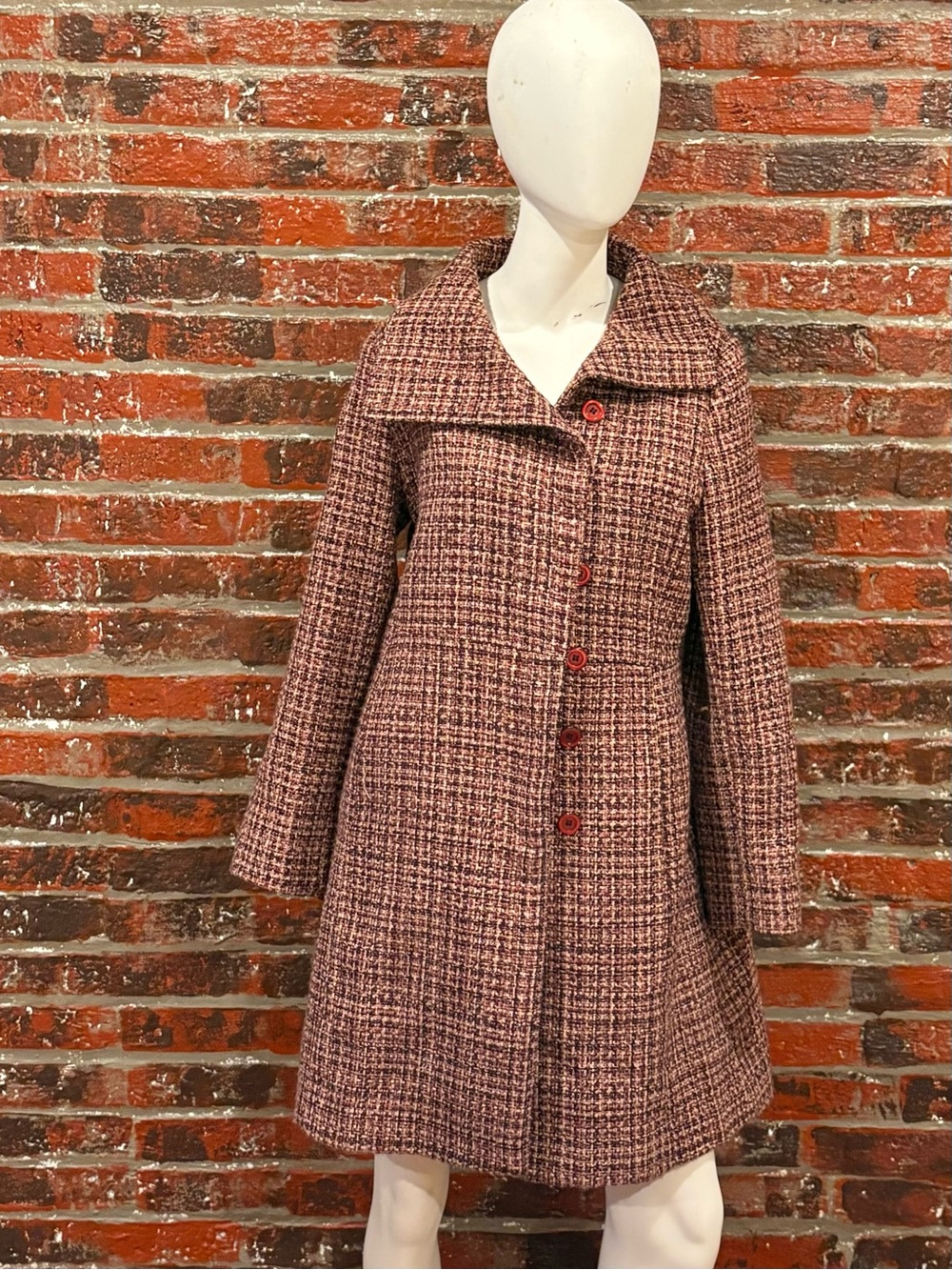 George Burgundy Tweed A-Line Pea Coat